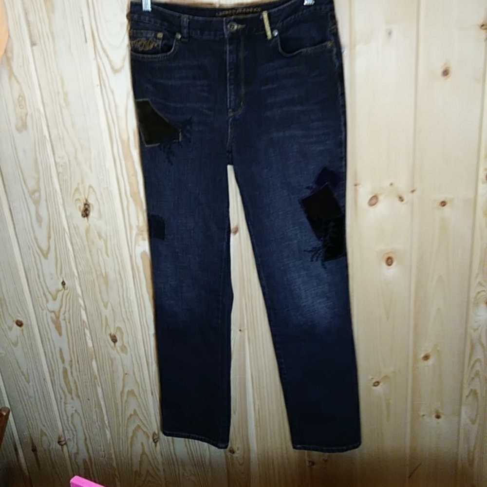 Lauren Straight Cut Jeans with Patches and Beadwork